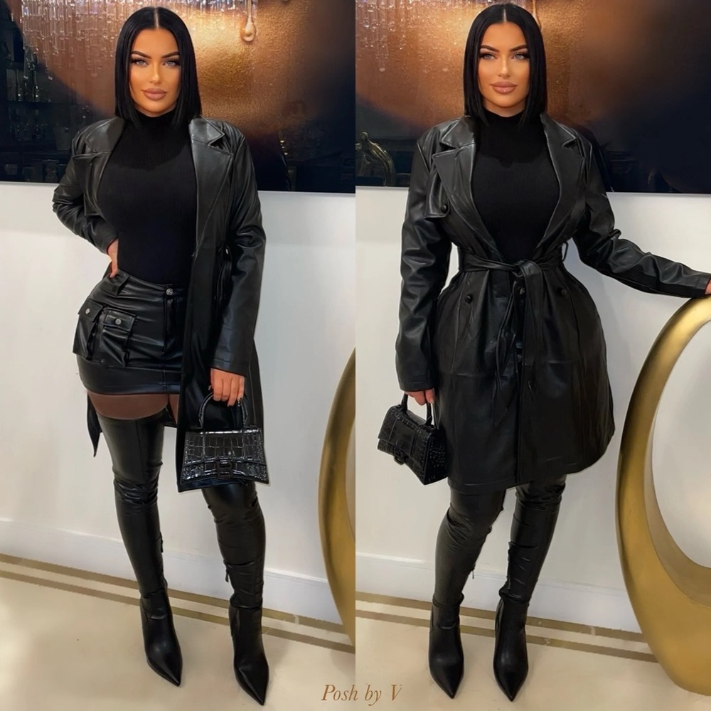 Sexy Black Leather Trench Coat From PoshbyV